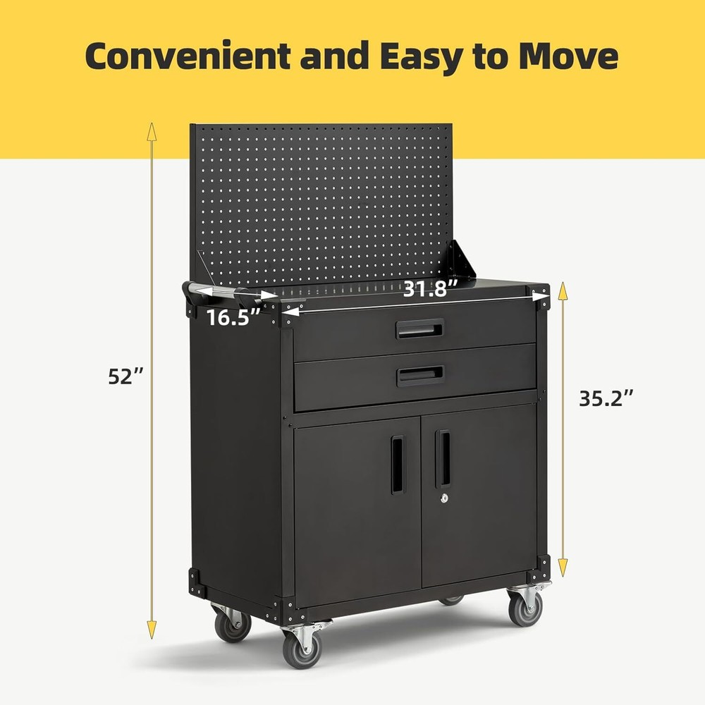 Work Bench with Pegboard Drawers and Cabinets Movable Storage Tool Cabinets