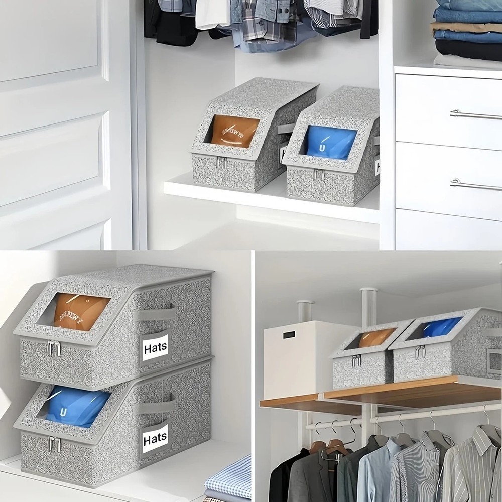 1/2x Stackable Hat Storage Organizer for Baseball Caps 24 Caps Hat Box with Lid