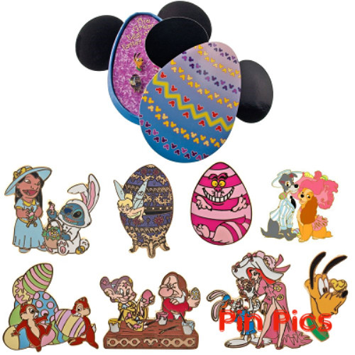 Disney Cheshire Cat Tinkerbell Pluto Grumpy Dopey Easter Basket Surprise Pin Set