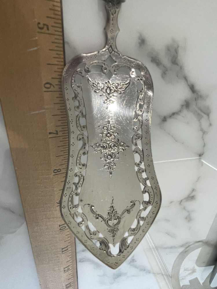 Large Engraved Openwork Fish Pie Server Agate Handle Dutch 833 Silver 1868