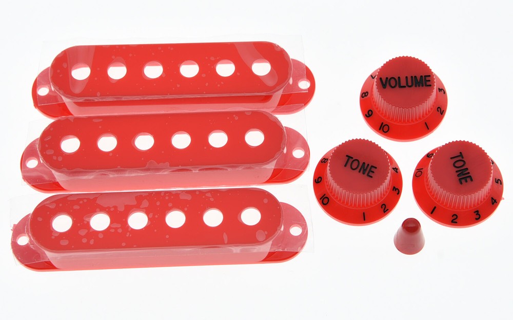 Red/Black ST Knobs,ST Single Coil Pickup Covers with 5 Way Switch Tip Red