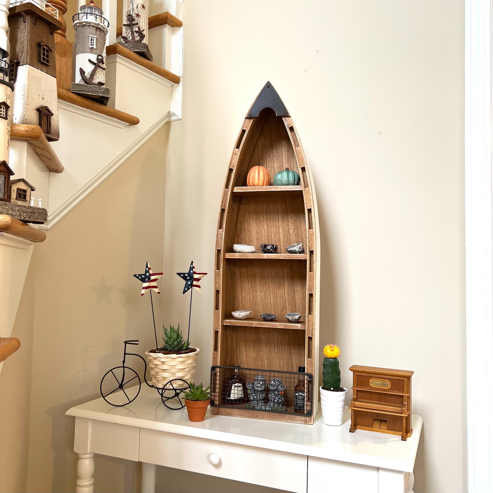 Wood Boat Shelf Wall Decor, Decorative Standing Boat Shelves Tabletop Home Decor