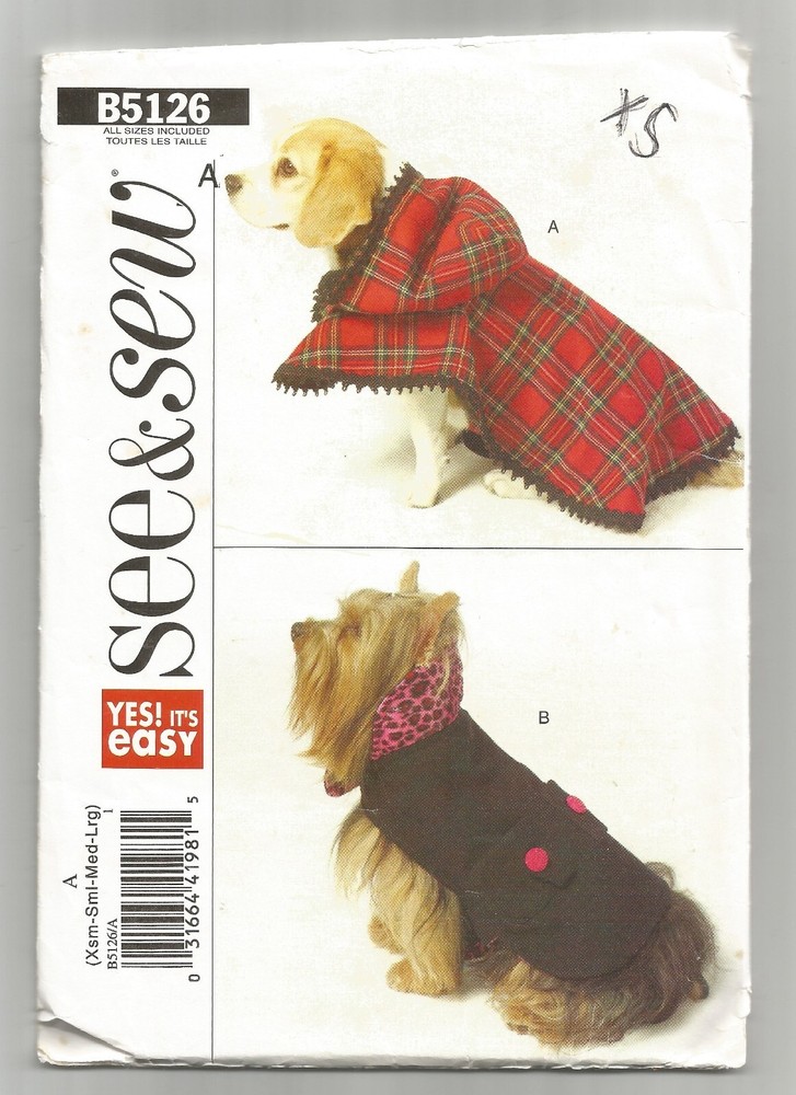 5126 See & Sew Sewing Pattern Extra Small Dog Coats