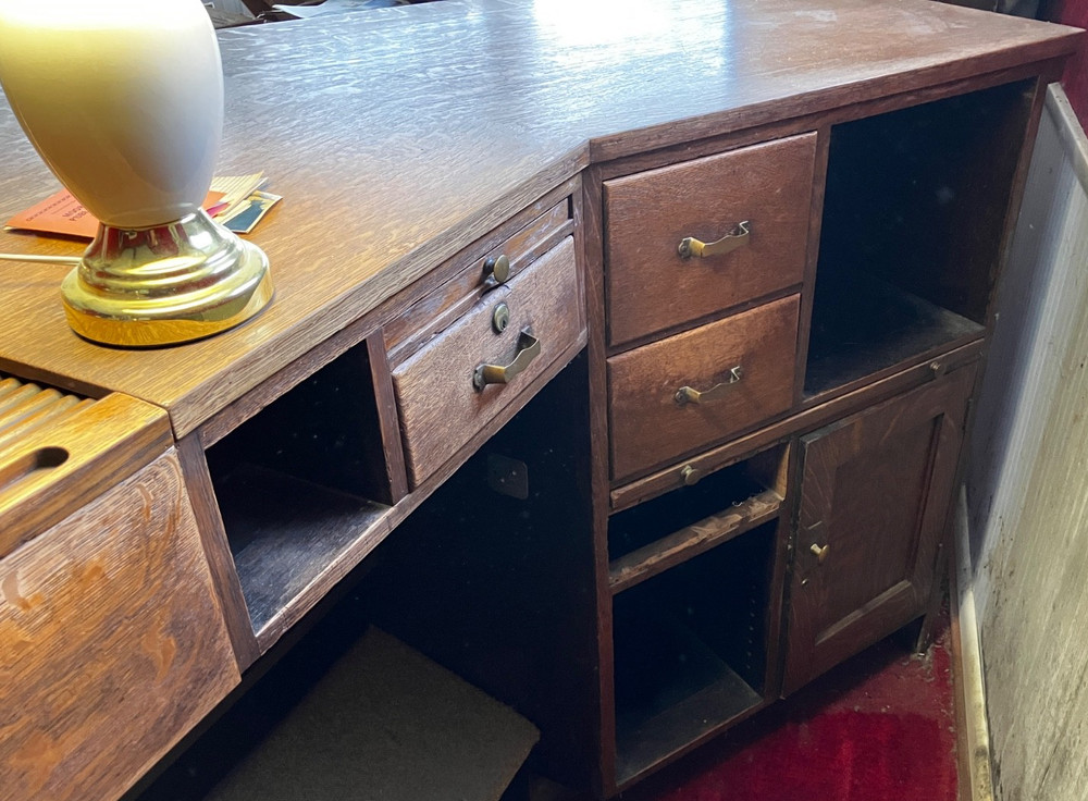 Vintage Angled Library Circulation Check-Out Desk / Counter