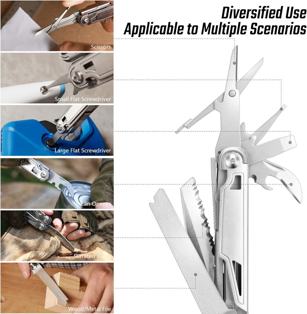 Multitool, 16-in-1 Multitools with Sheath, Stainless Steel EDC Multito...