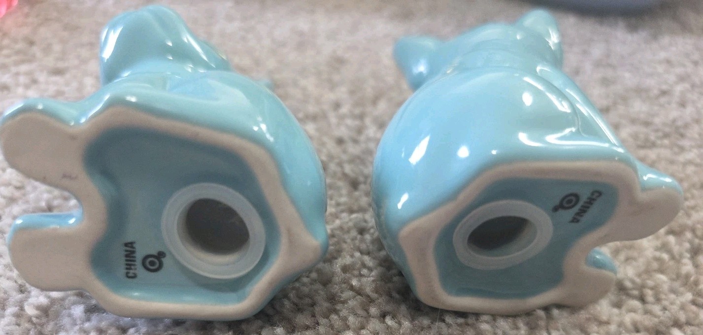 Set of turquoise/teal French Bulldog salt and pepper shakers