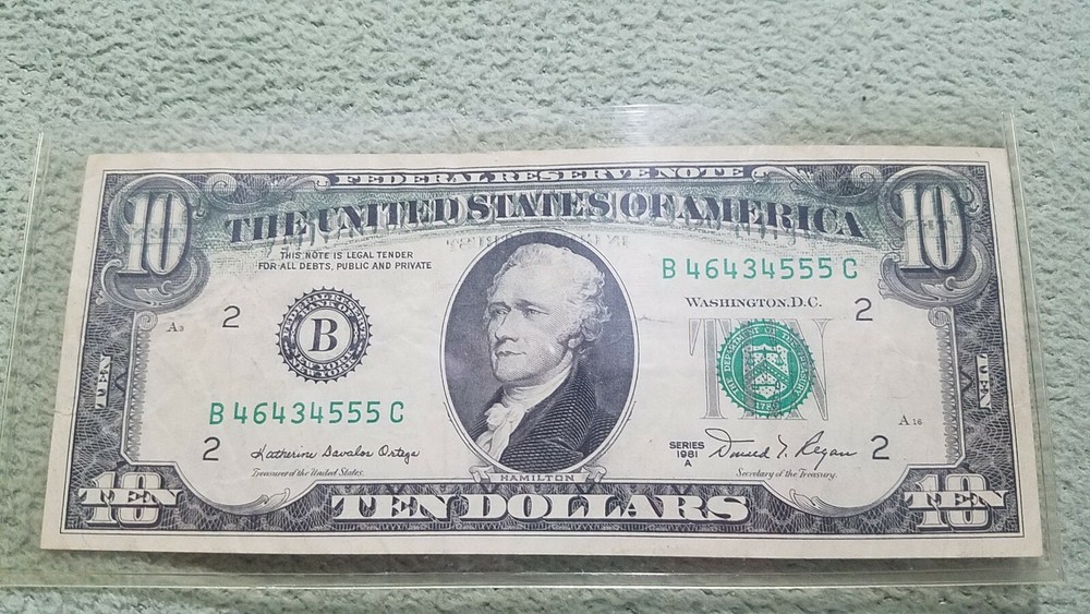 1981A $10 FRN Offset Printing Error Top 25% Of Note