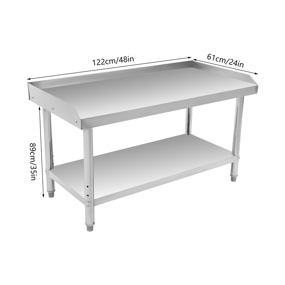 Stainless Steel Adjustable Kitchen Work Table 2 Tier Garage Workbench Load 200kg
