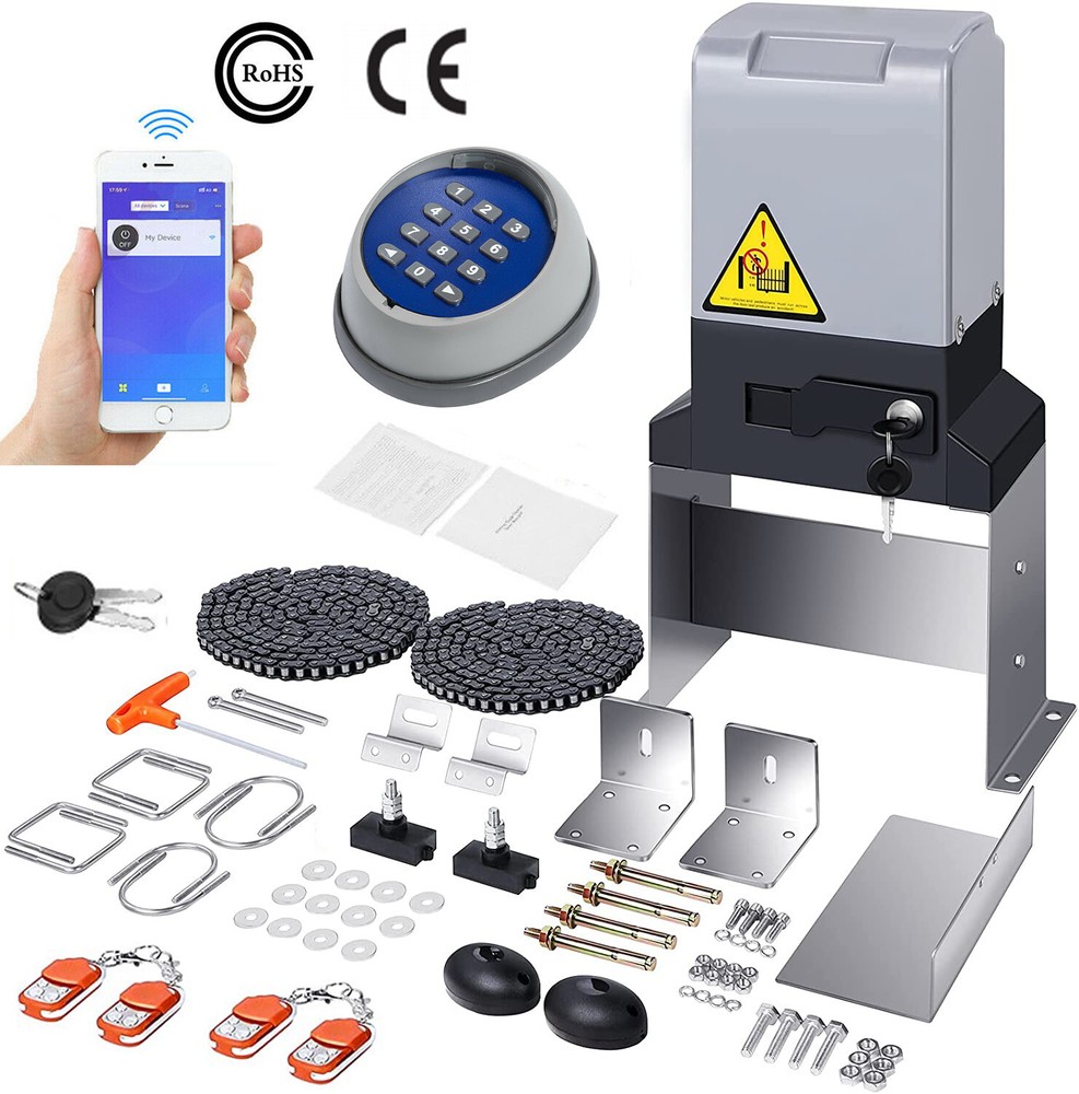 4000lbs Automatic Sliding Gate Opener Door Operator APP Control w/4 Remote+Keypa