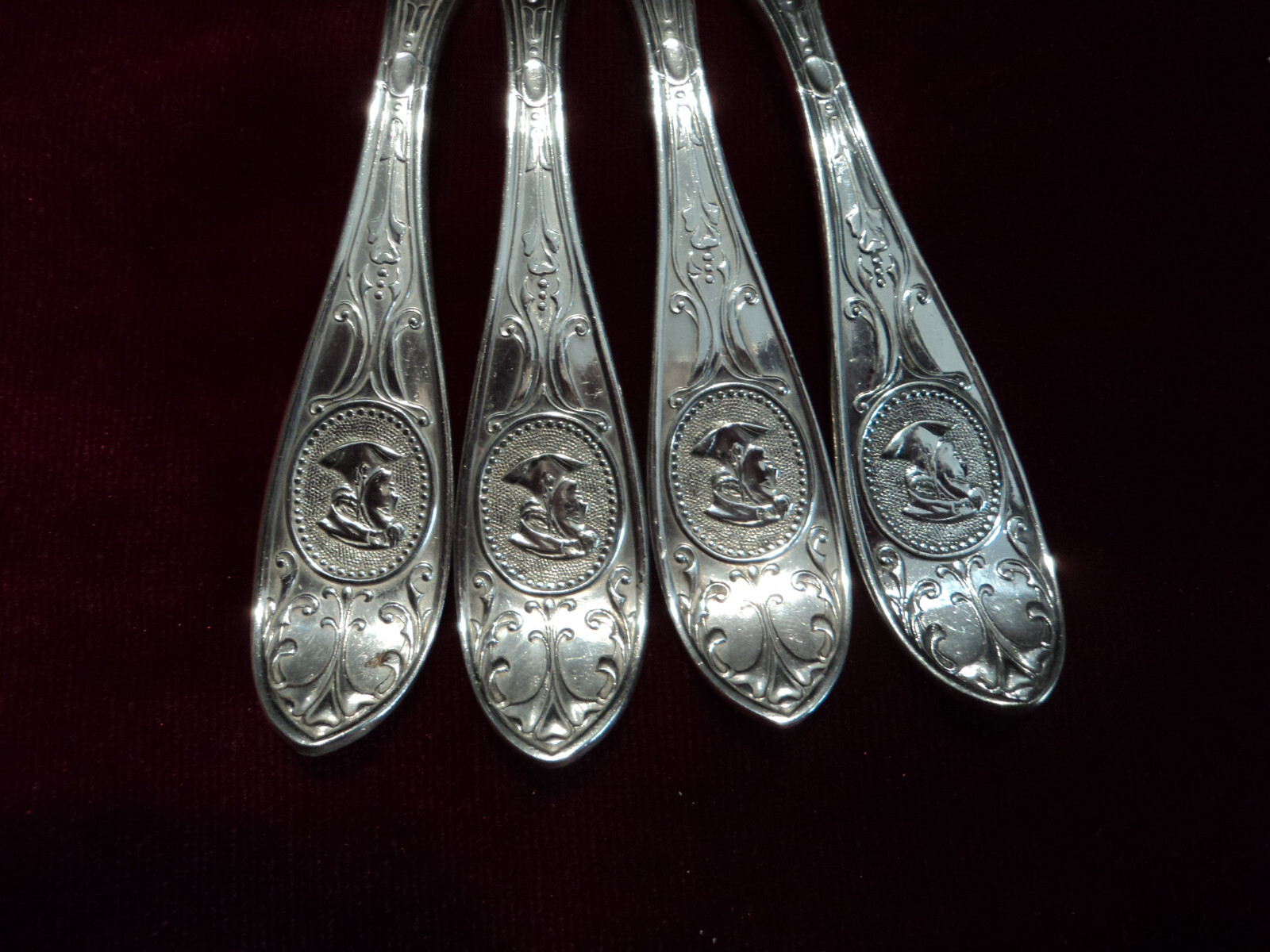Silverplate Flatware Lot of 4 Victorian Nut Picks Rogers Medallion 1867