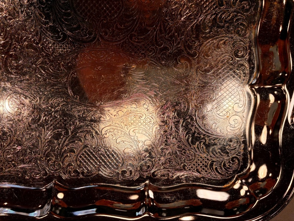 Vintage Silverplate Serving Tray with Handles – Unmarked