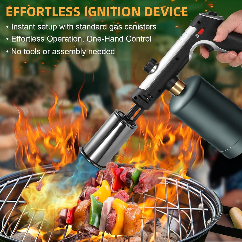 Powerful Propane Torch with One-Touch Max Fire, Adjustable Kitchen Torch with Sa