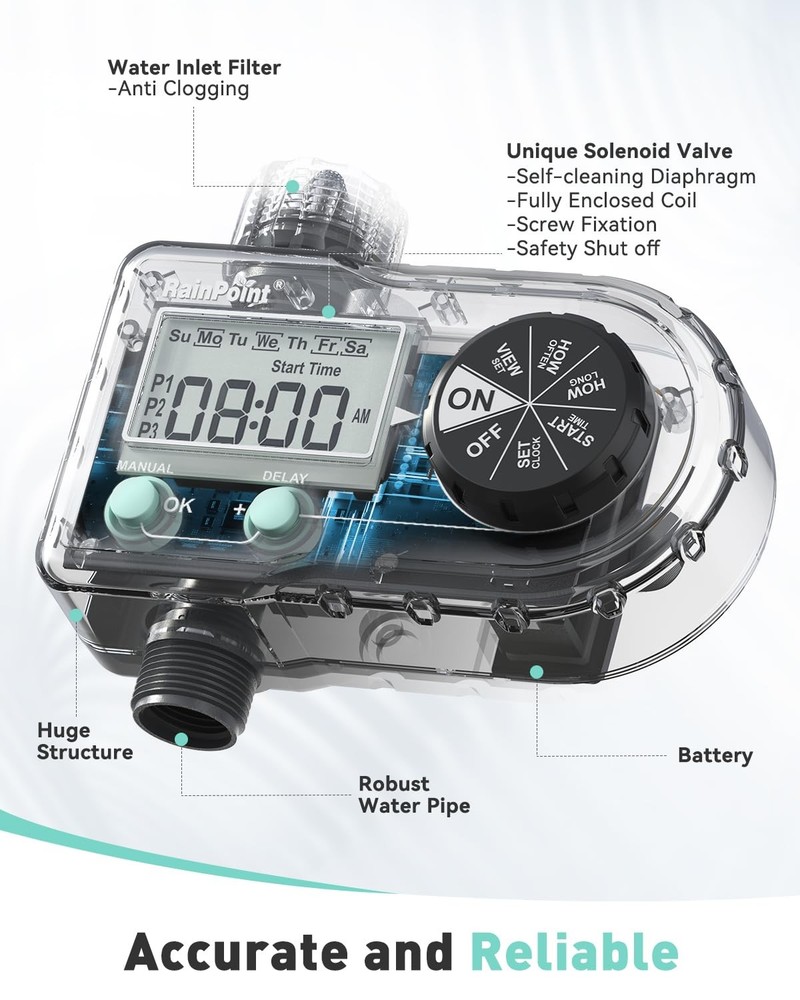 RAINPOINT Sprinkler Timer, Hose Timer with 3 Individual 101P4, Black