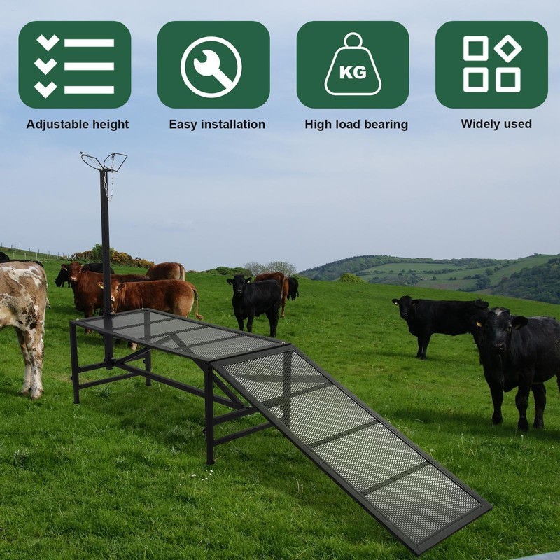 Livestock Stand Goat Milking Trimming Stand W/Ramp Adjust Height Nose Loop