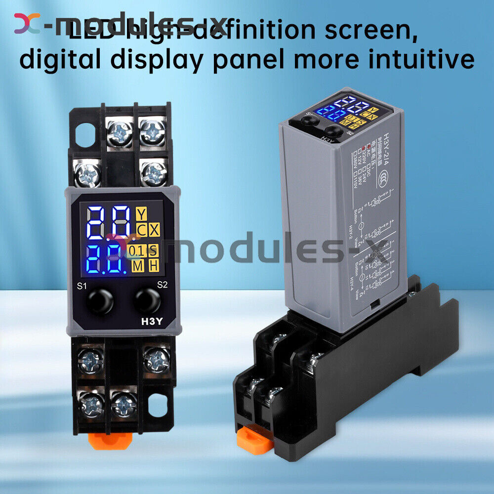 Adjustable Digital Time Relay Cycle Time Delay Relay With Base DC12V 24V AC220V