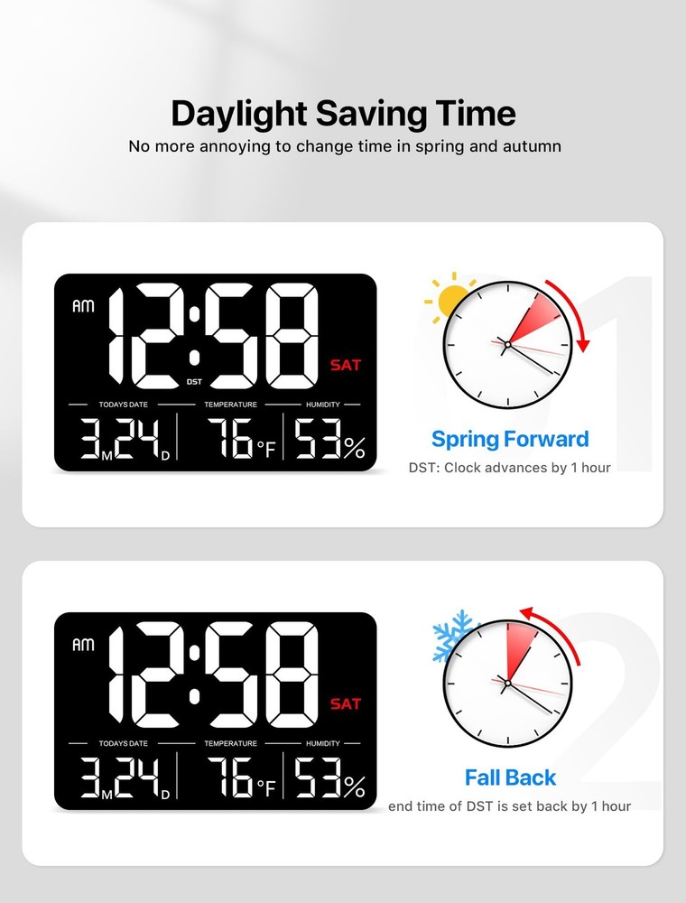 MASHI Digital Clock,13" Large Display Digital Wall Clock, Adjustable Brightne...