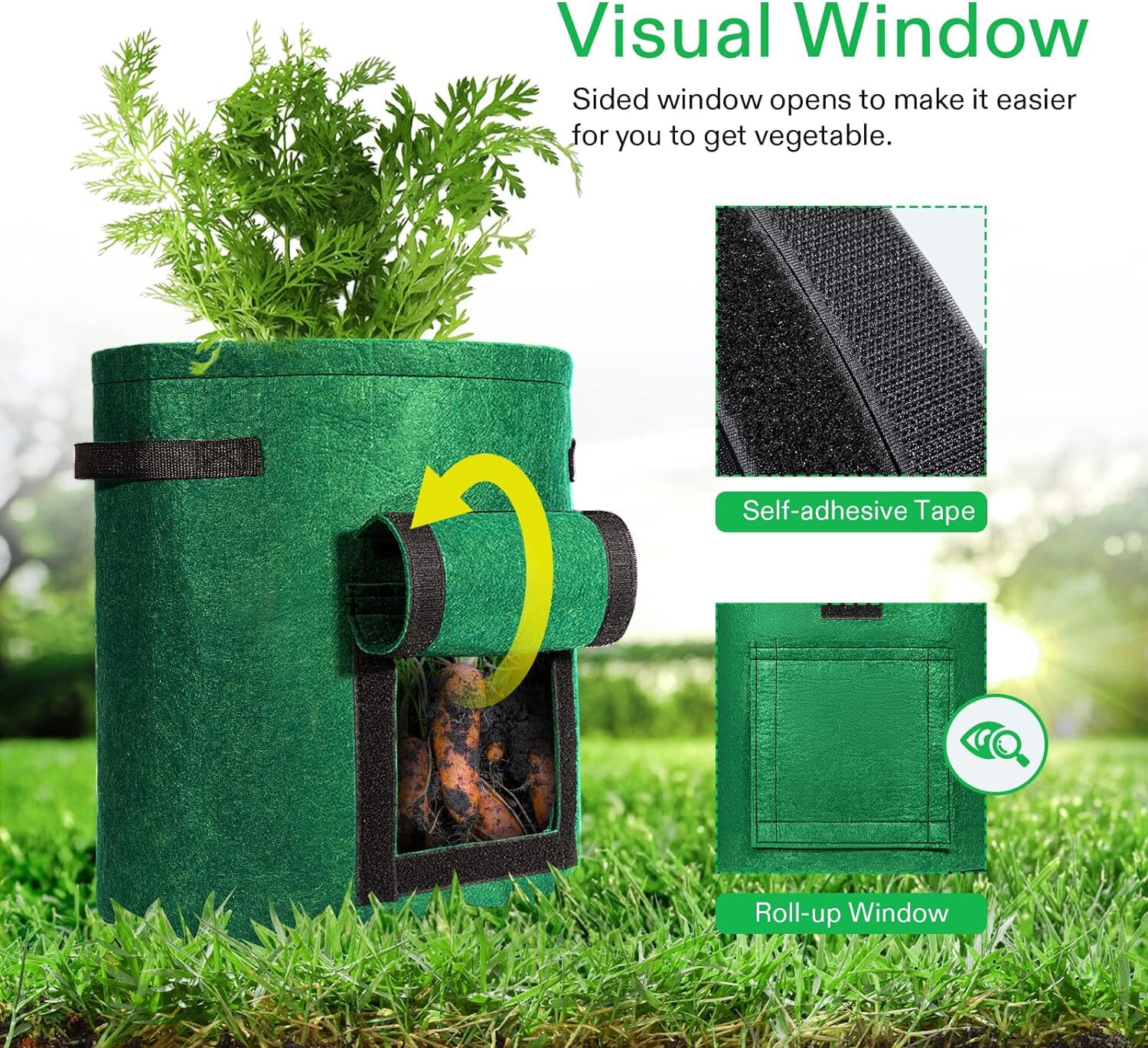 VIVOSUN 5-Pack 7Gallon Potato Grow Bags Fabric Pots w/ Handle and Roll-up Window