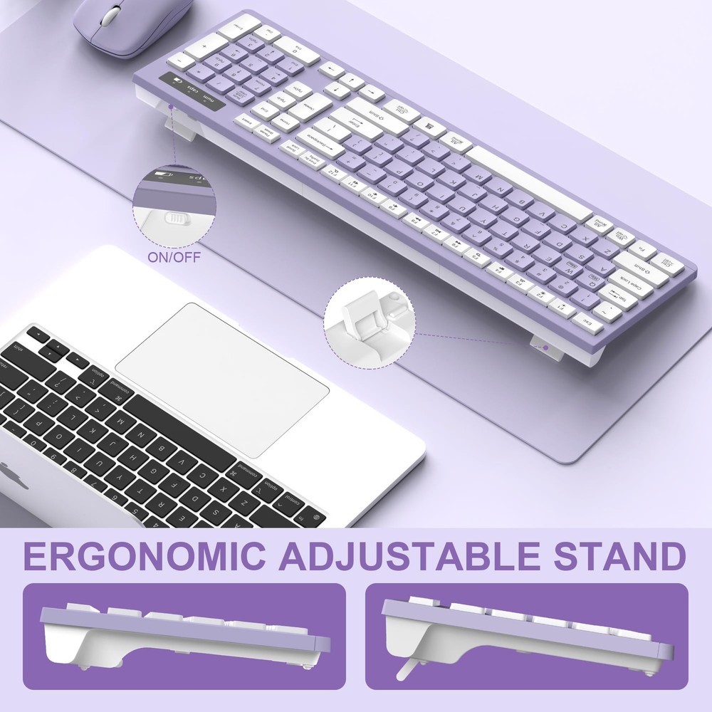 Wireless Keyboard and Mouse Combo, Full-Sized Wireless Keyboard and Adjustabl...