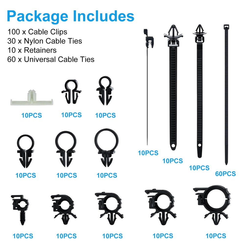 200pcs Wire Harness Clip Assortment 15 Sizes Nylon Cable Ties & Retainers for GM