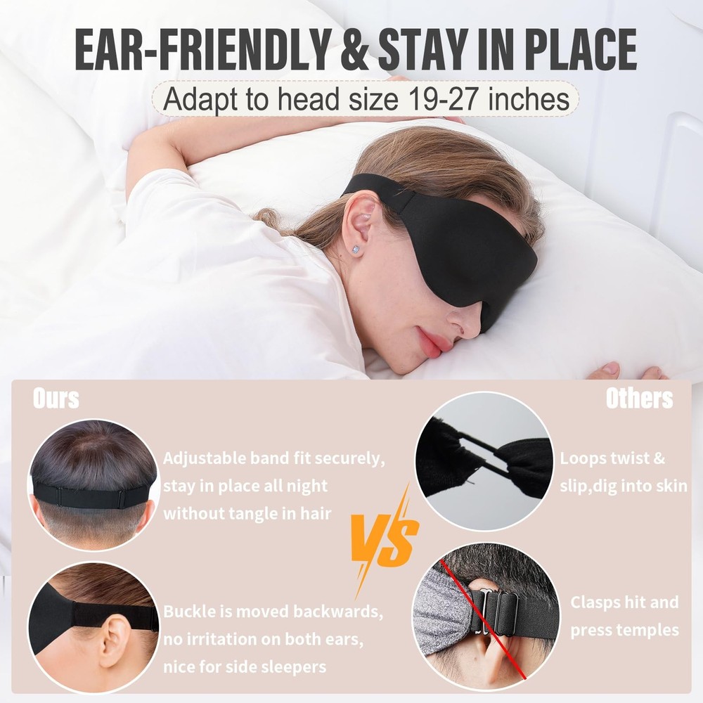 3D Sleep Mask for Side Sleepers, Light Blocking, Soft Breathable, Pink