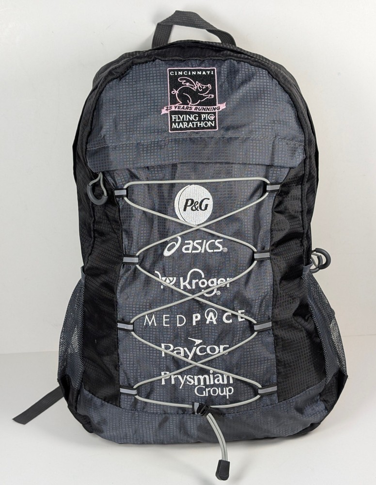Flying Pig Marathon Cincinnati Lightweight Backpack Black Workout Runner Gym Bag