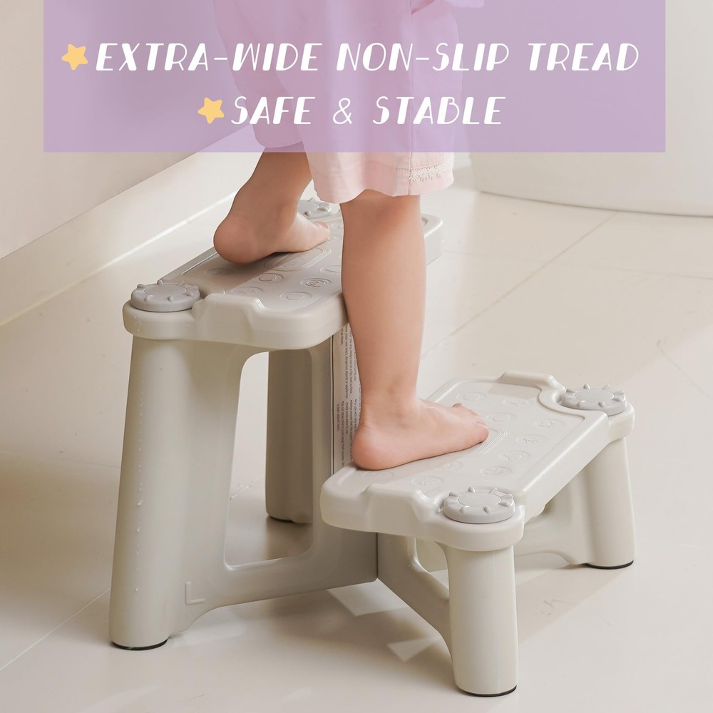 UNCLE WU Dual Height Kids Step Stool - Potty Training, Bathroom, Kitchen - Greig