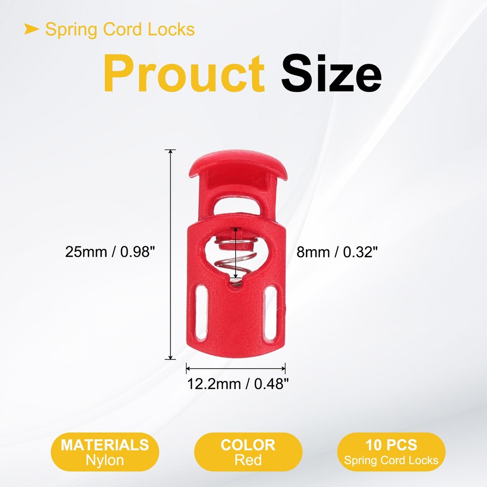 10pcs Spring Cord Locks Plastic Toggle Stopper Cord Stops Fastener, Red
