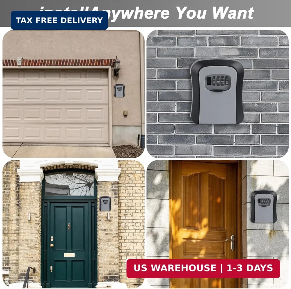 Key Lock Box for Outside, Wall Mounted, Waterproof Resettable Code Safe Security