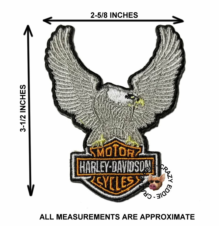 Harley Davidson® Embroidered Silver Up-Wing Eagle Bar & Shield Vest Patch Small