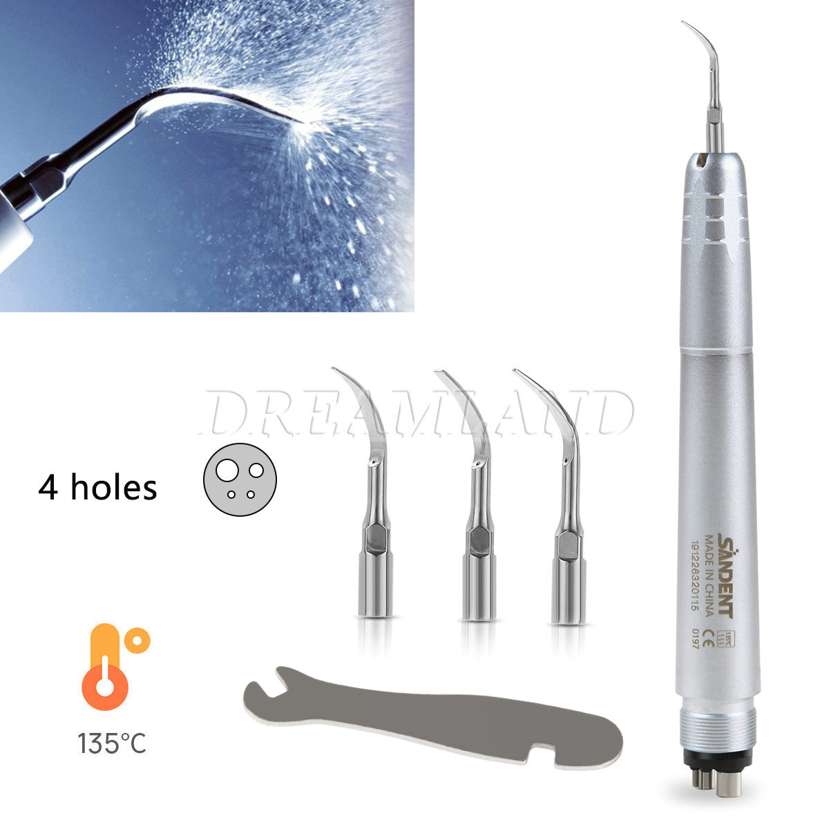 USA Dental Ultrasonic Air Perio Scaler Handpiece Hygienist 2 4 Holes with 3 Tips