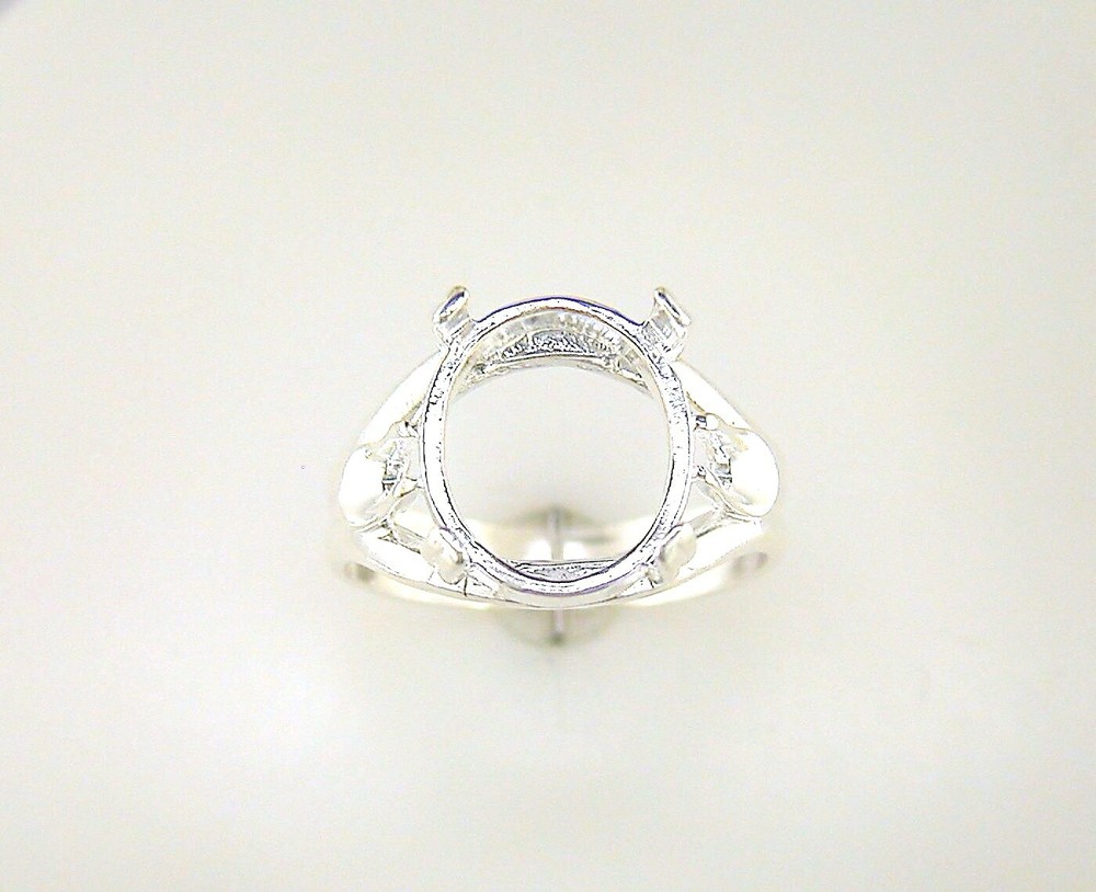 Oval Cabochon Solitaire Side Deco Ring Setting Sterling Silver