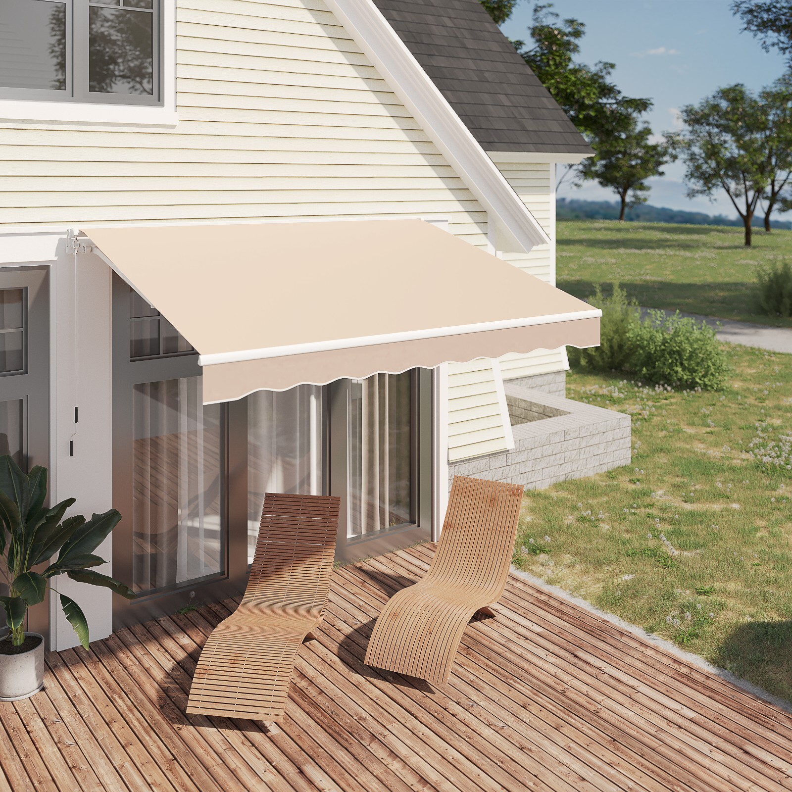 Retractable Patio Awning Sun Shade Cover with Manual Crank Handle,Multiple Sizes