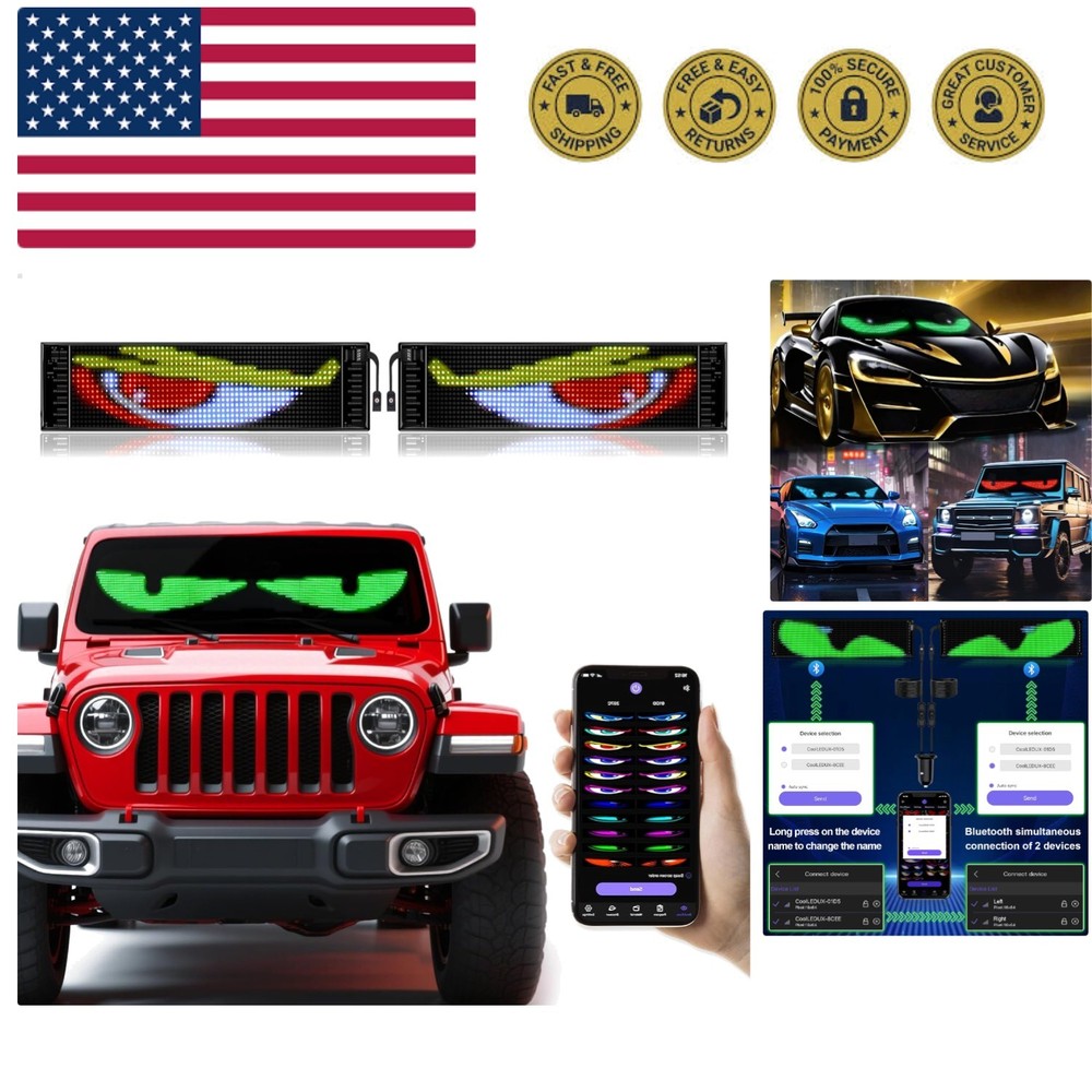 2Pcs Devil Eyes Light for Cars,Flexible Scrolling Programmable LED Signs,LED ...