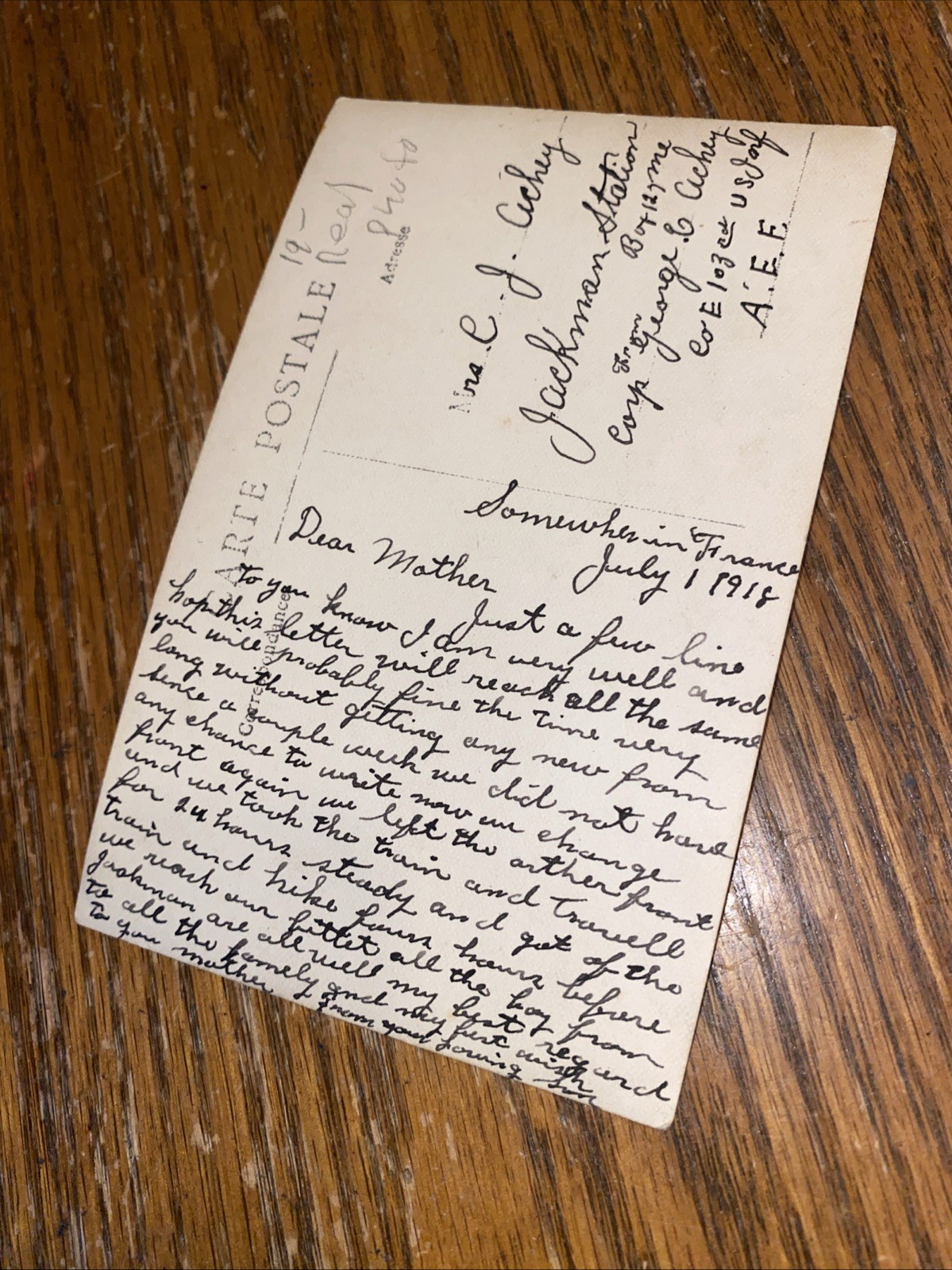 Original WWI Real Photo Postcard 4 AMERICAN SOLDIERS 1918 FRANCE