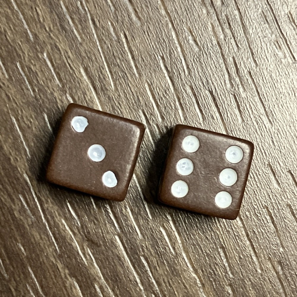 Vtg Backgammon Dice Replacement Pair Brown Colored Travel 7/16”
