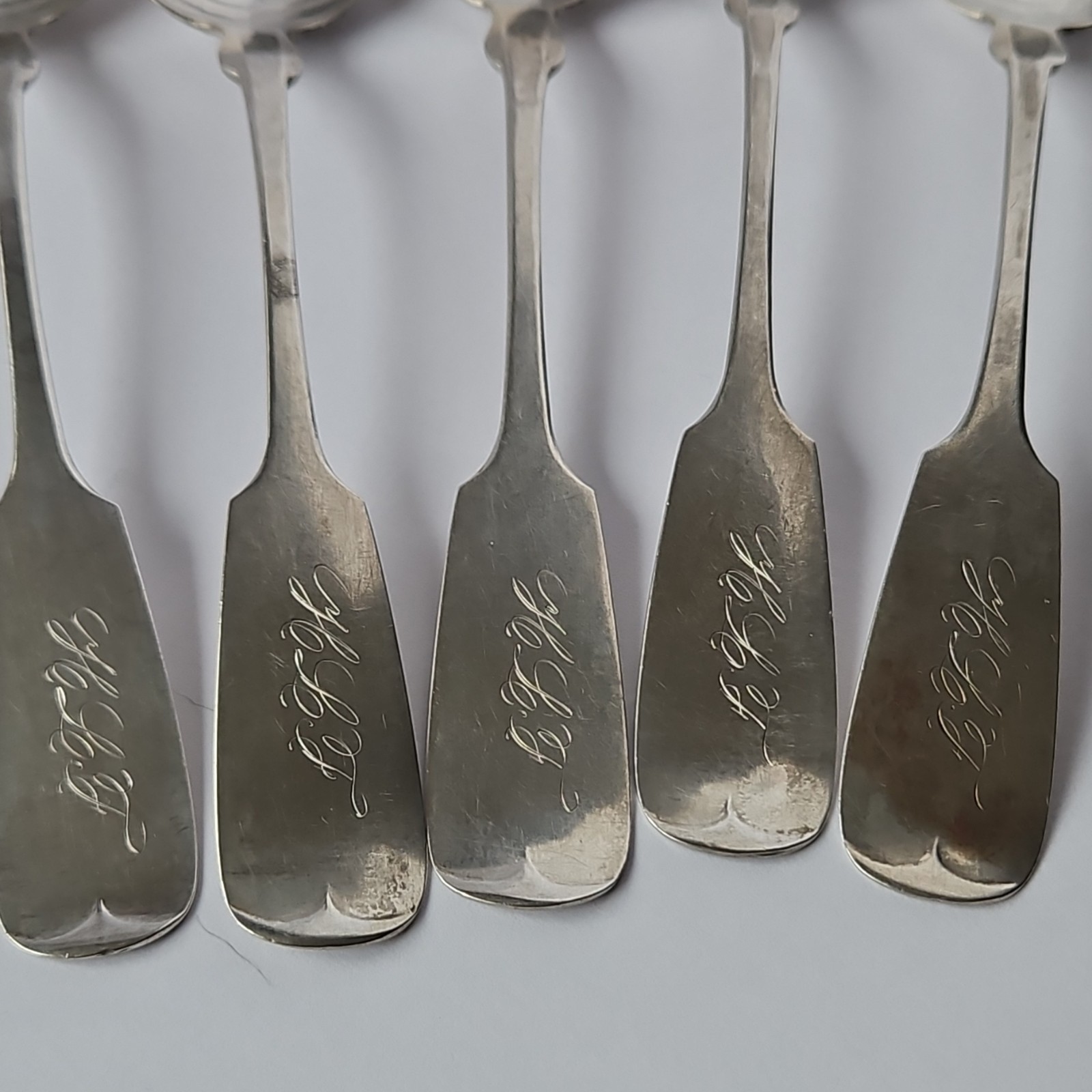 Trask & Brown Coin Silver Spoons Set of 5 Antique 1850-1899