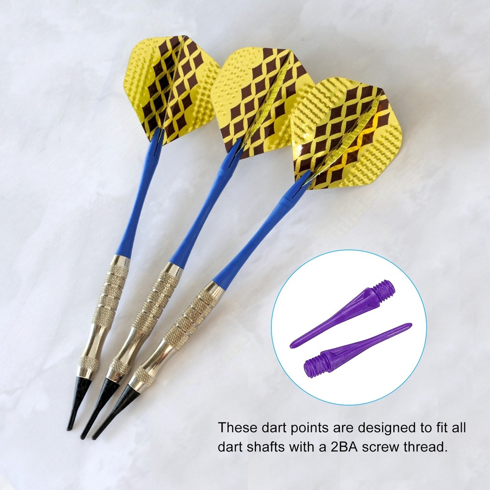 Plastic Dart Tips 2BA Thread Soft Dart Tips Plastic Tip Purple, 60Pcs