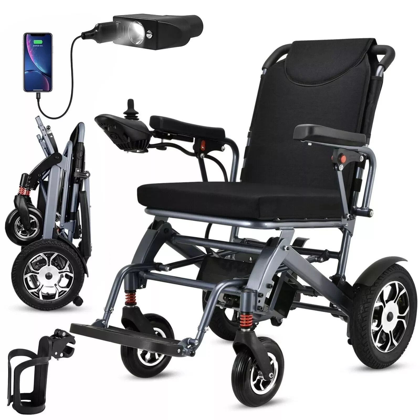 Lightweight Foldable Electric Wheelchair for Adults, Motorized Power Wheelchair