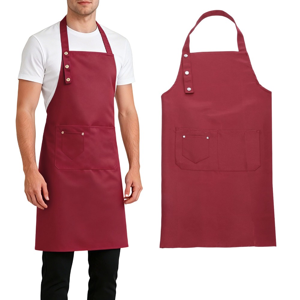 Kitchen Cooking Aprons, Adjustable Neck Strap Apron with Pocket, Red