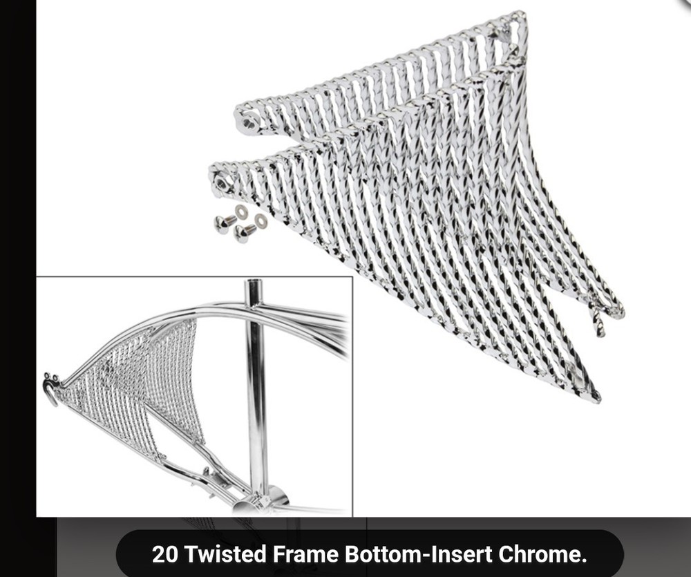 AUTHENTIC LOWRIDER CHROME  TWISTED BICYCLE REAR FRAME INSERT 20" BIKES