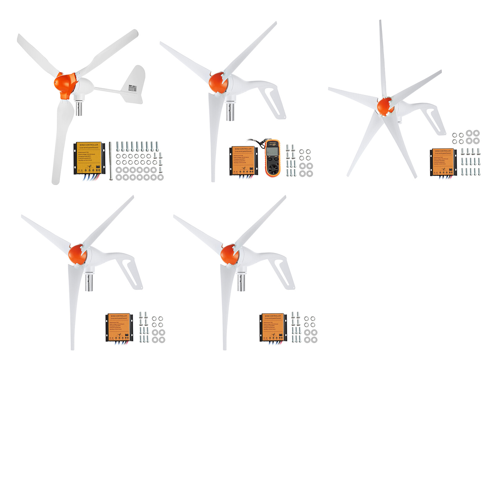 500/800W Wind Turbine Generator 12/24V 3/5-Blade Wind Turbine Kit