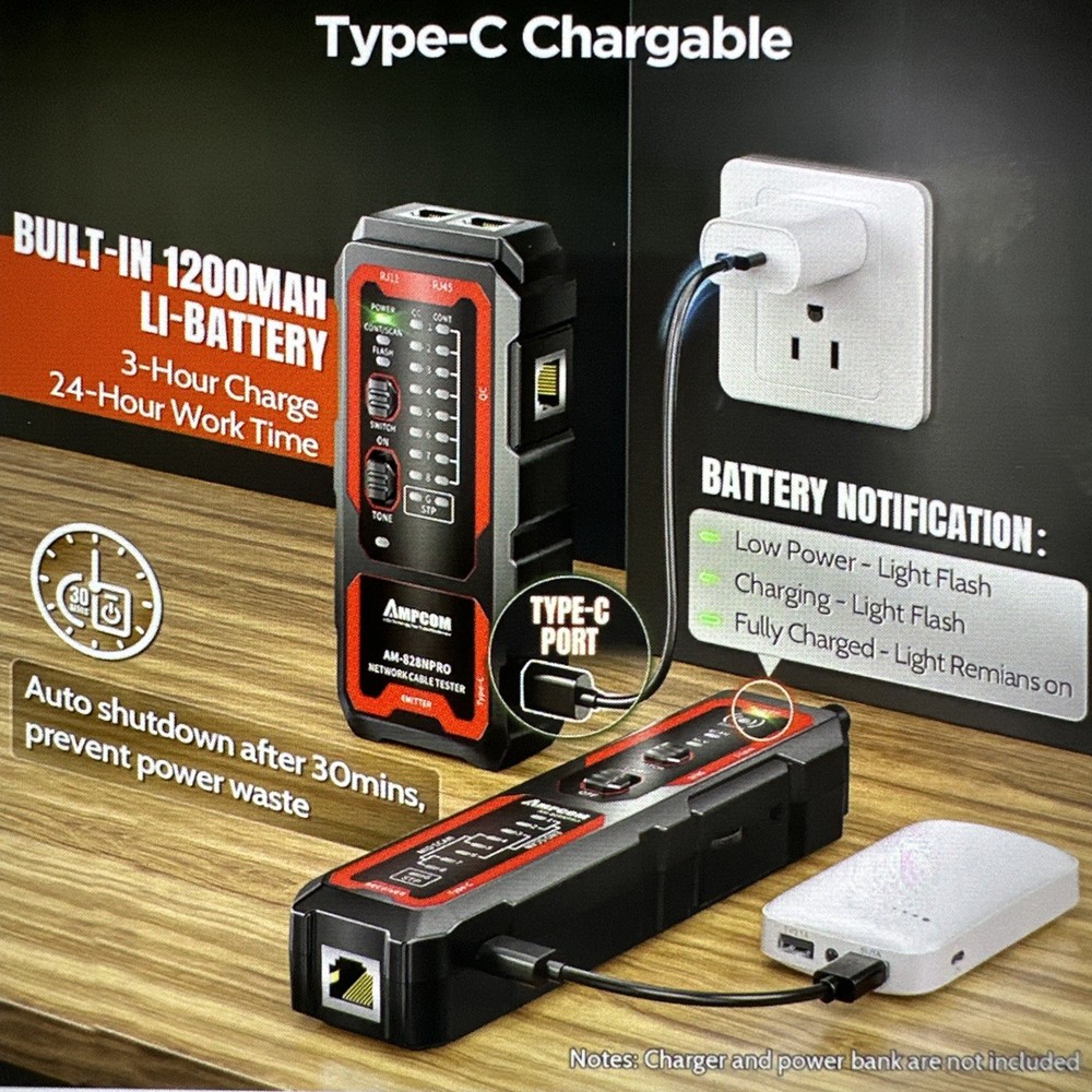 AMPCOM Wire Tracker & Network Cable Tester, PoE-Safe + NCV Detection, RJ45/RJ11