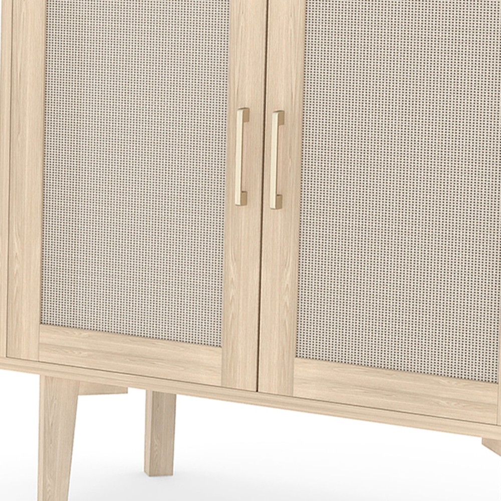 Buffet Cabinet With Rattan Decor Doors Solid Wood Feet Multifunctional PHPF