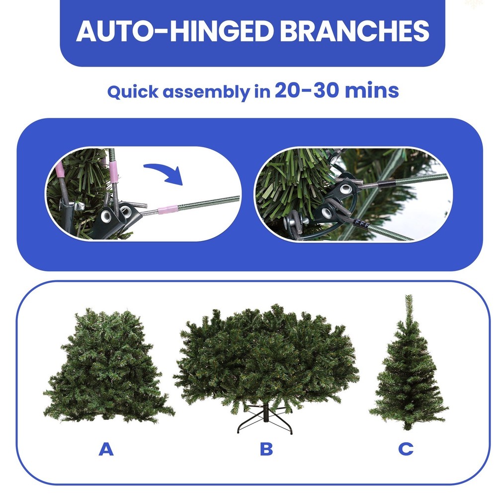 6ft Prelit Christmas Tree Artificial w/ White LED Lights, Sturdy Base