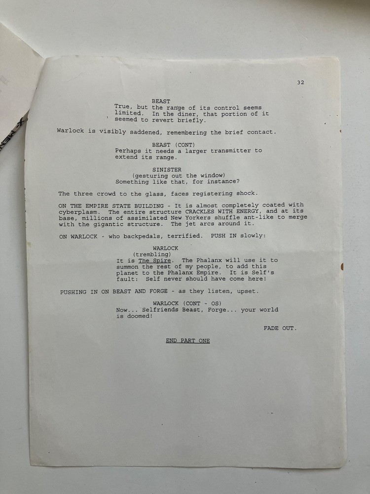 X-MEN AUTHENTIC 1st DRAFT SCRIPTS 'PHALANX COVENANT' Pts 1 & 2 + STUDIO TOPSHEET