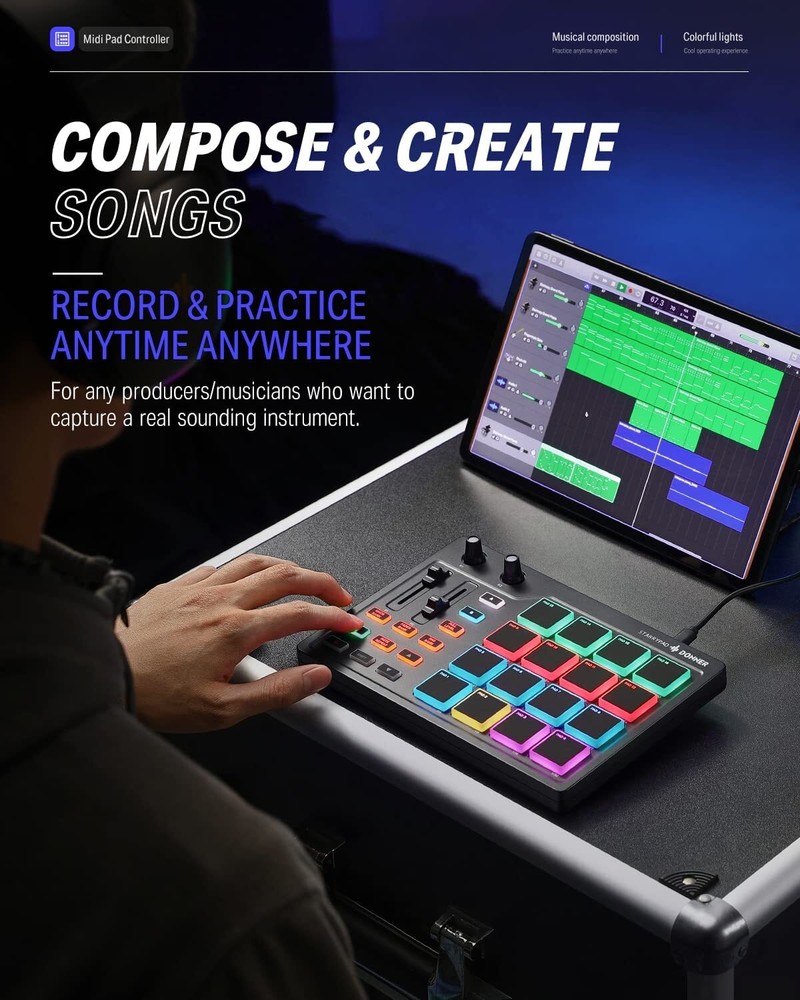 Donner STARRYPAD MIDI USB Pad Controller With Fader Knob Beat Maker Drum