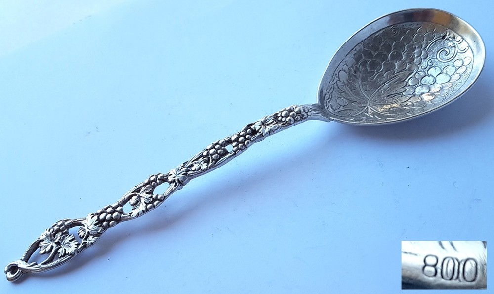Judaica Rare Spoon/Serving Spoon Grape 800er Silver Um 1900 M410