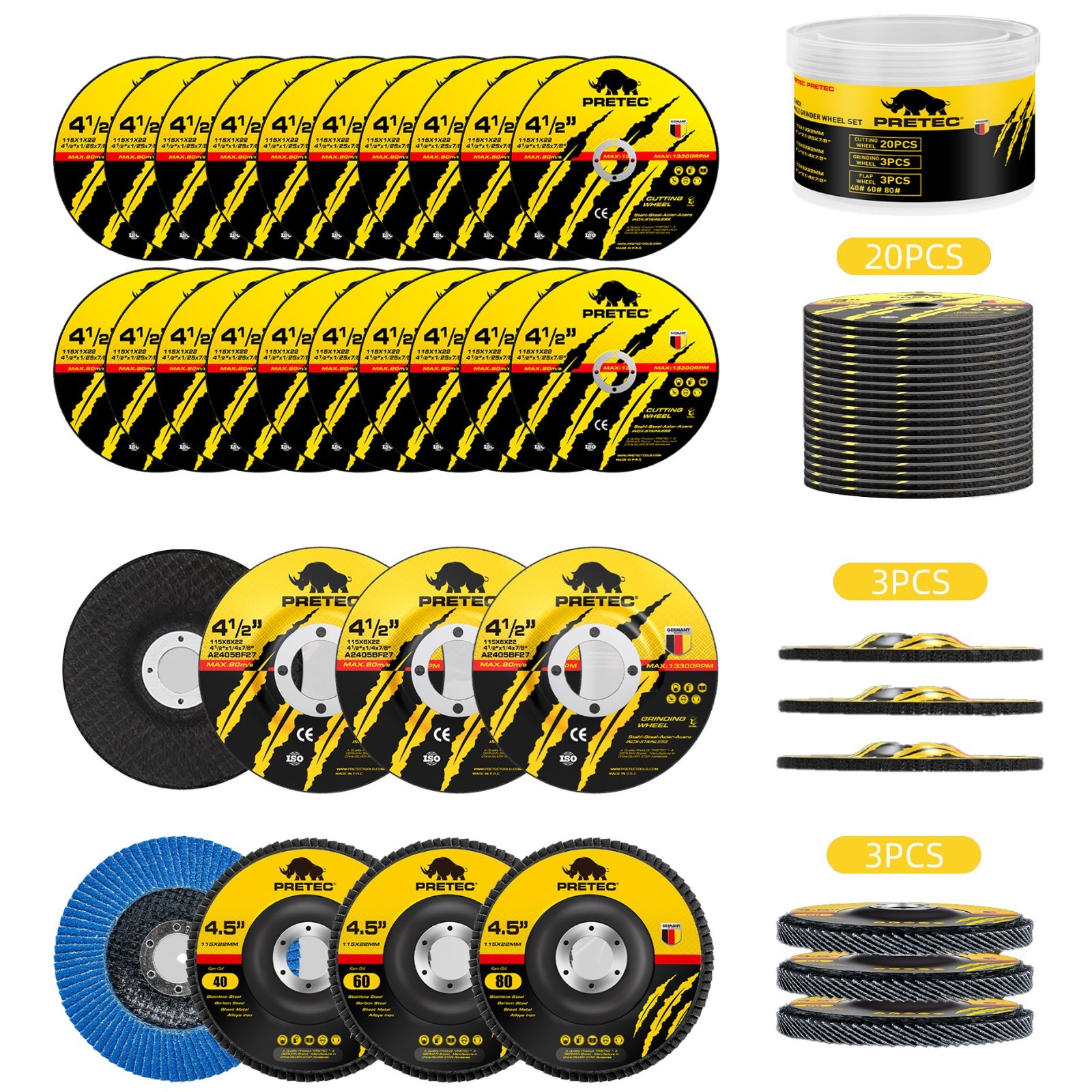 26PCS 4.5" Metal Cut Off Wheels Grinding Flap Disc Angle Grinder 40 60 80 Grit