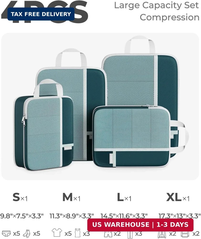 Percover Compression Packing Cubes 4-Piece Set, Packing Cubes Compression for Tr