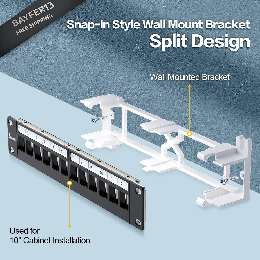 Enmane 12 Port Blank Keystone Patch Panel Wall Panel, 1u12Port